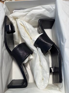 Jil Sander Black Square-Toe Strap Block-Heel Slides